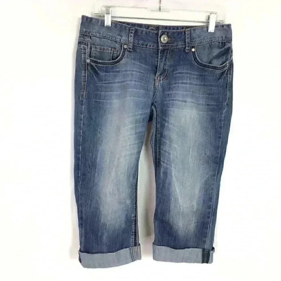 Vanity Dakota Cuff Women 28 Embellished Denim Jean Capris Low Rise Stretch Blue - Picture 2 of 8